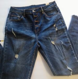 XL High Waisted Button Fly Ripped Skinny Jeans